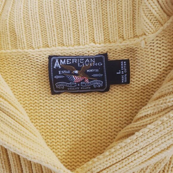 American Living Yellow 100% Cotton Cowl Neck Long Sleeve Pullover Sweater Size L - Picture 2 of 7